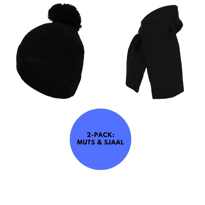 Baby Sjaal & Muts - Set - Ribbed - Zwart / 1-2 Jaar