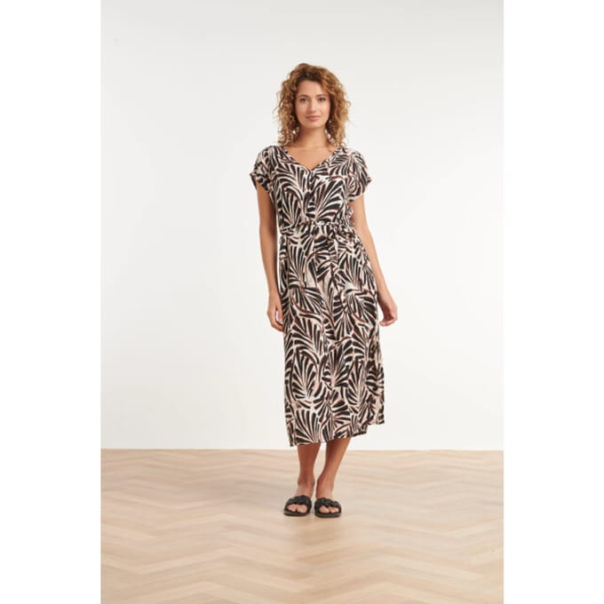 Smashed Lemon Zomerse maxi-jurk met v-hals en palmprint |