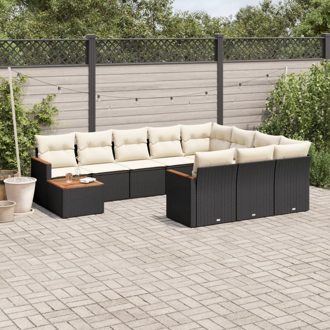 vidaXL - 11-delige - Loungeset - met - kussens - poly - rattan - zwart