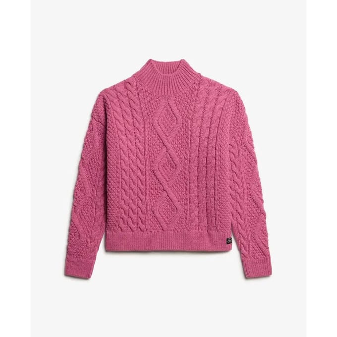 Superdry - Gebreide Aran kabeltrui met polokraag - Dames - Sweaters