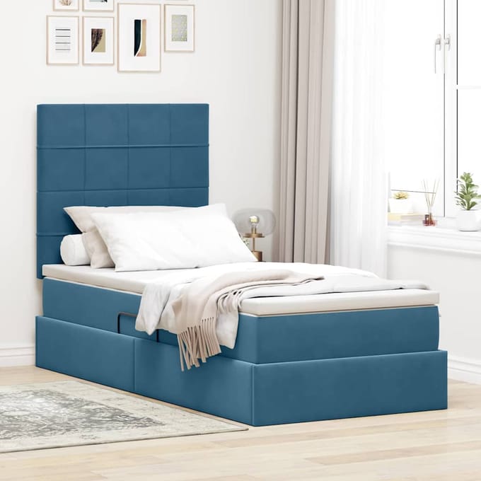 vidaXL - LED - opbergbed - met - matras - Donkerblauw - 100 - x - 200 - cm - Fluweel