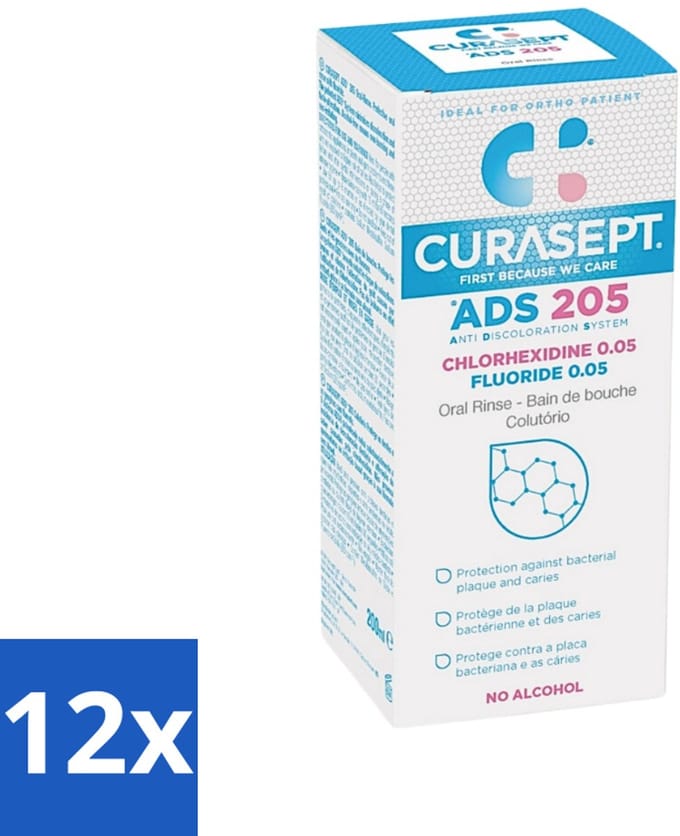Curasept Mondspoeling 0,05% CHX 200 ml - Voordeelverpakking - 12 stuks