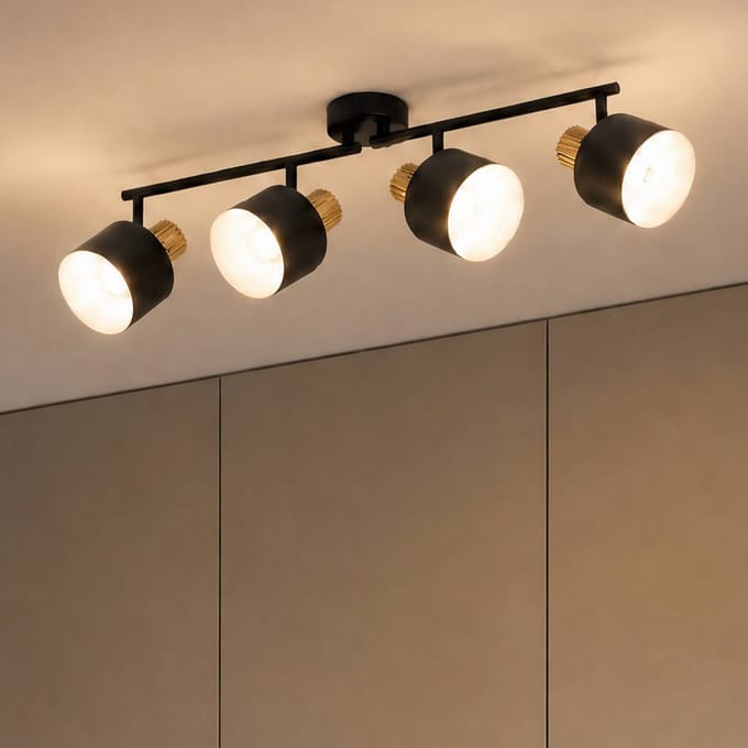 Lindby - buitenspot - 4lichts - IJzer, rubberhout - H: 23.7 cm - E14 - zwart, licht hout, wit
