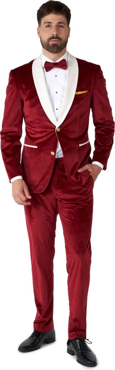 OppoSuits Velvet Vibes - Mannen - Heren Kostuum - Carnaval- en Halloweenkleding - Kerst - Rood - Maat: S