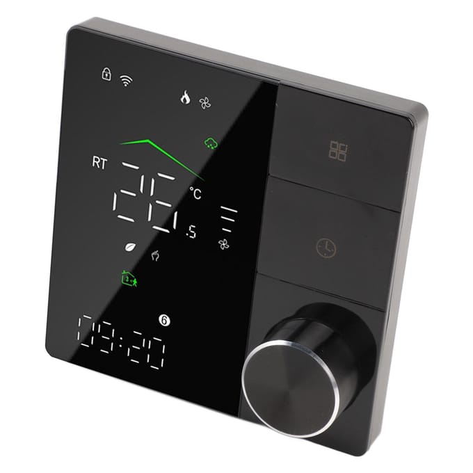 Elektrische Verwarming Huis Programmeerbare Thermostaat Spraak- en APP-bediening Touchscreen WiFi Smart black