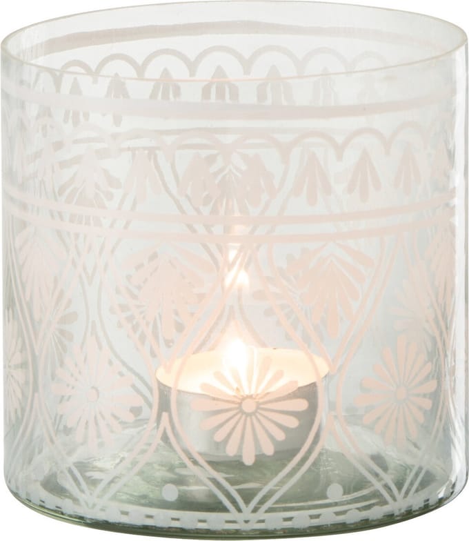 J-Line windlicht Patroon - glas - transparant/wit - small - 4 stuks