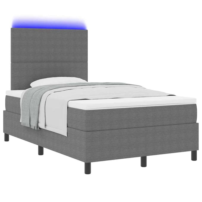 vidaXL - LED - Box - Spring - Bed - Lichtgrijs - en - wit - 120 - x - 190 - cm - Corduroy - stof