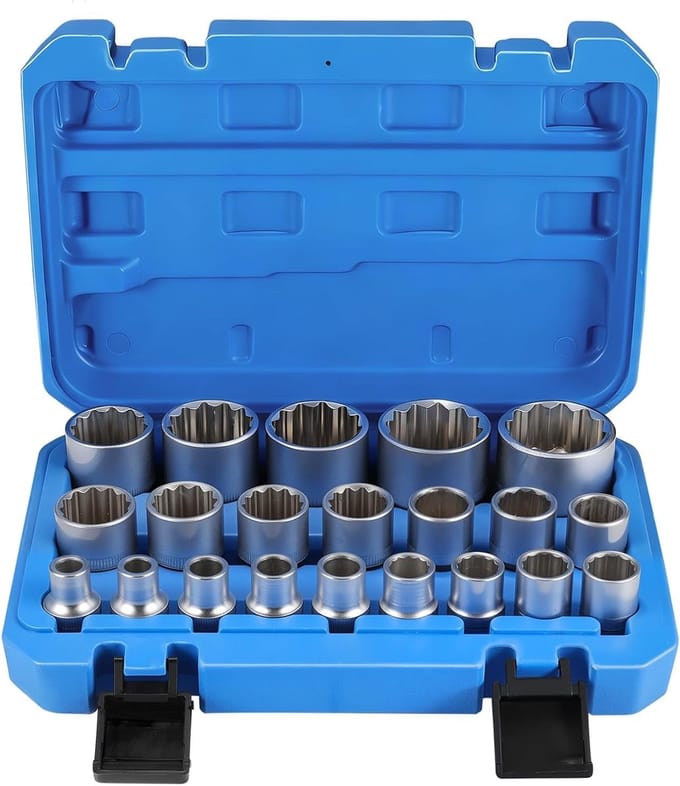Veeltand Moerset - Torx Dopsleutelset - Klus Klussen - 21 Delig - 8-36 mm - Blauw
