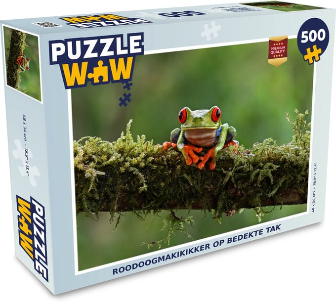Puzzel Roodoogmakikikker op bedekte tak - Legpuzzel - Puzzel 500 stukjes