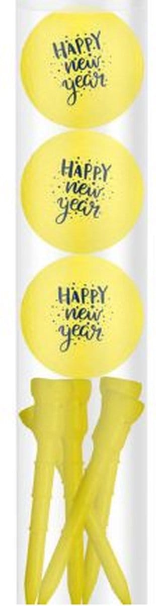 Golfballen Gift Set Happy New Year Geel Inclusief Tees