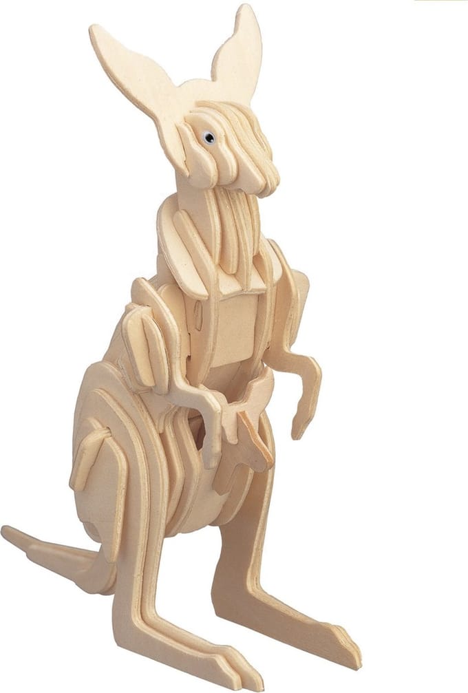 Houten dieren 3D puzzel kangoeroe - Speelgoed bouwpakket 23 x 18,5 x 0,3 cm.