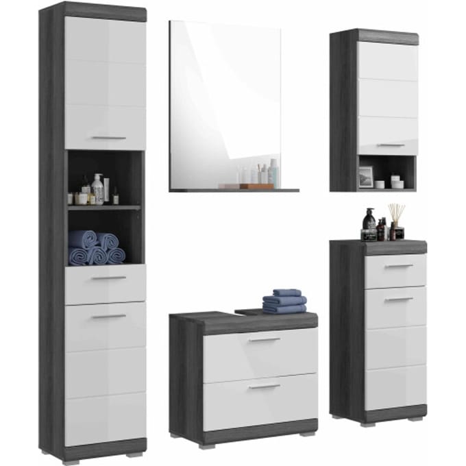 Scout badkamercombinatie wit hoogglans MDF TZ rookzilver NB - 37x164x191cm