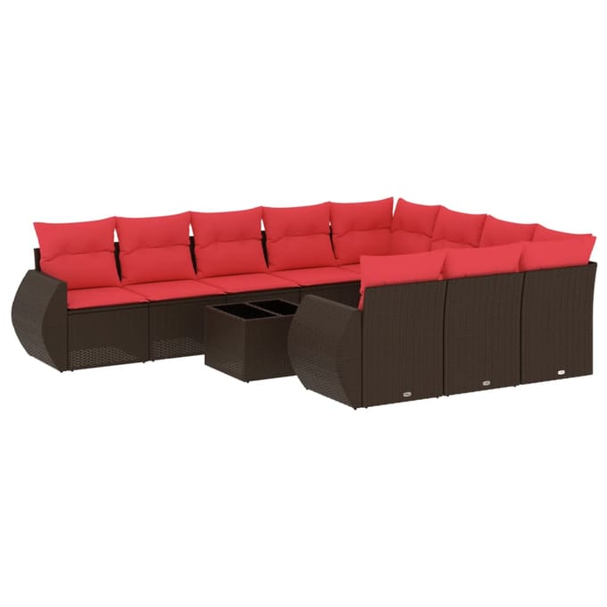 vidaXL - 11-delige - tuinbankset - met - kussens, - bruin - polyrotan