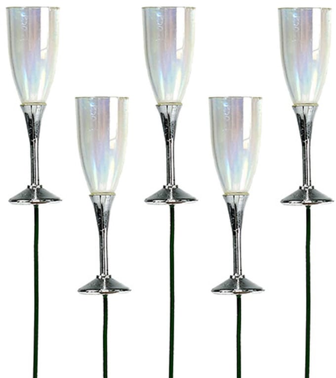 Oudjaarsavond decoratie champagne glas plug zilver 7,5cm L27cm 12 stuk