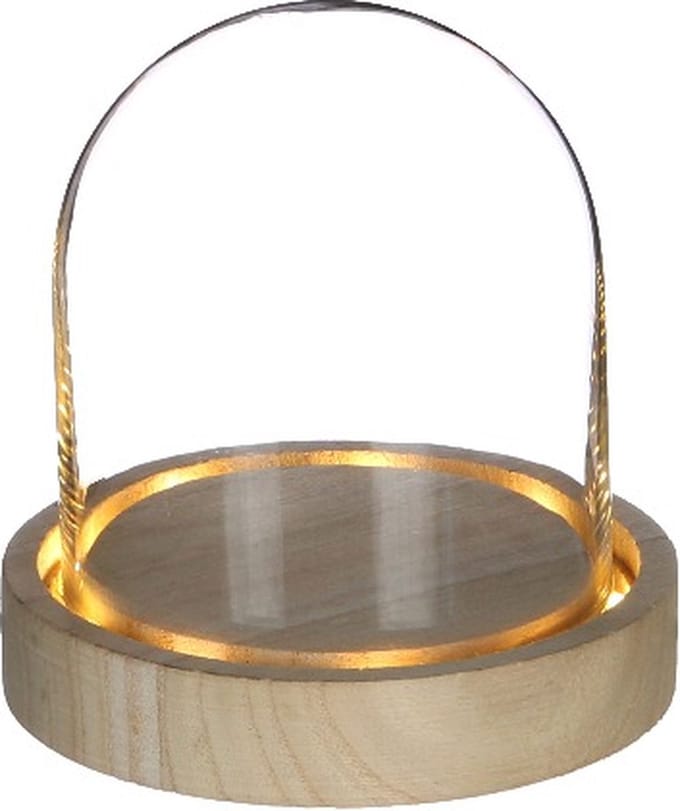 Glazen LED stolp Ø100 mm H.105 mm met houten basis - 1 st