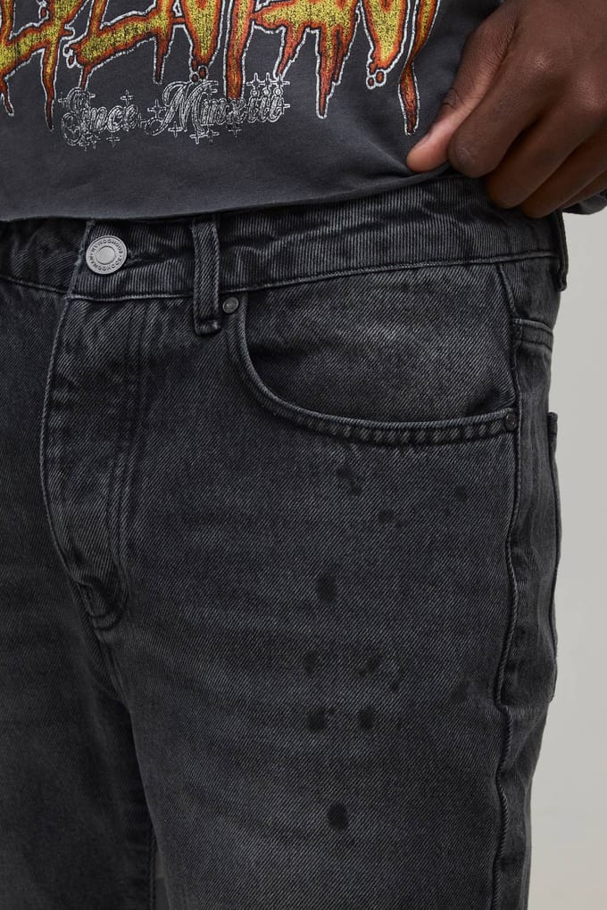 Gewassen Camo Gusset Gestapelde Wijduitlopende Jeans | Washed Black | Size 36R