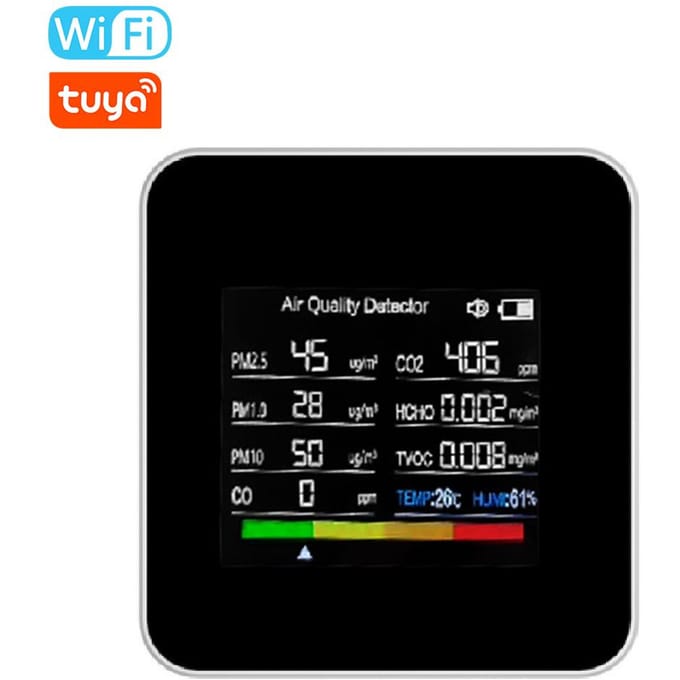 Moniteur de qualité de l'air Intelligent Tuya WIFI 14 en 1, détecteur de CO2 intérieur blanc