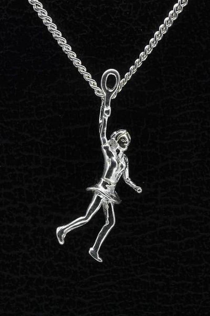 Zilveren Tennisspeelster ketting hanger