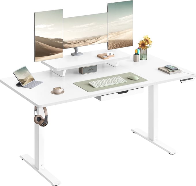 VASAGLE - Zit Sta Bureau - Elektrisch - Flexibele Monitorstandaard - Lade en USB-C Aansluiting
