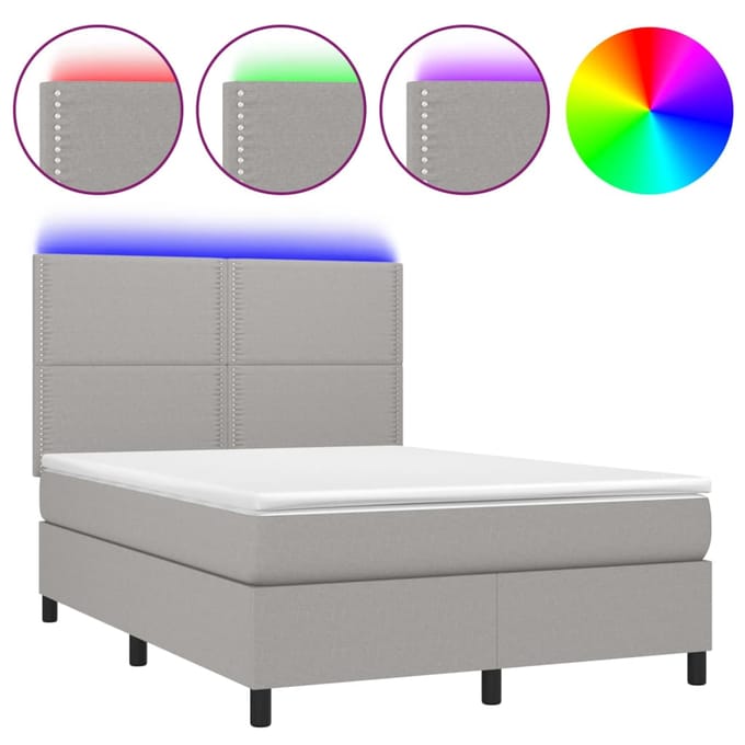vidaXL - Boxspring - met - matras - en - LED - stof - lichtgrijs - 140x200 - cm