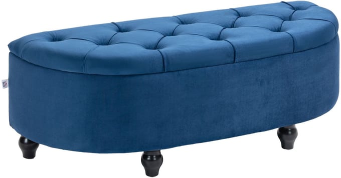 HOMCOM-Opbergpoef-Velours (100% polyester)-120x46x42cm-Blauw