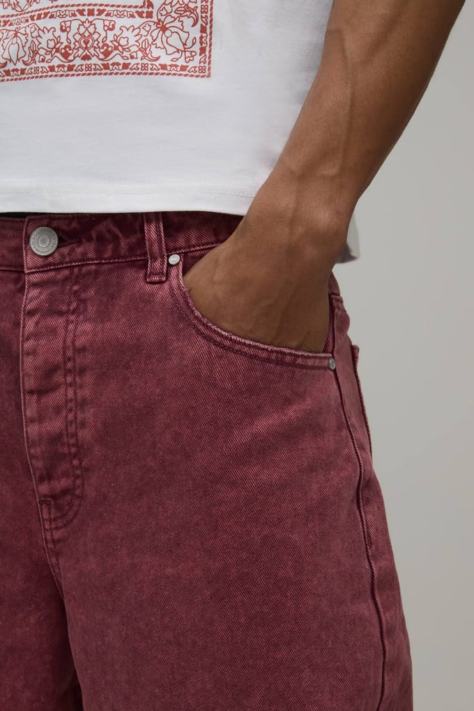 Getinte Versleten Look Super Baggy Jeans | Red | Size 46R