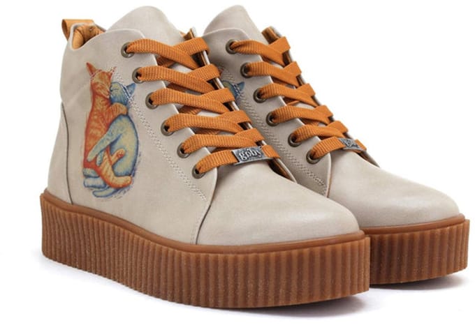 Goby Dames Veterboots – Katten Illustratie – Platform Zool – Handgemaakt – Premium Kwaliteit – Maat 37