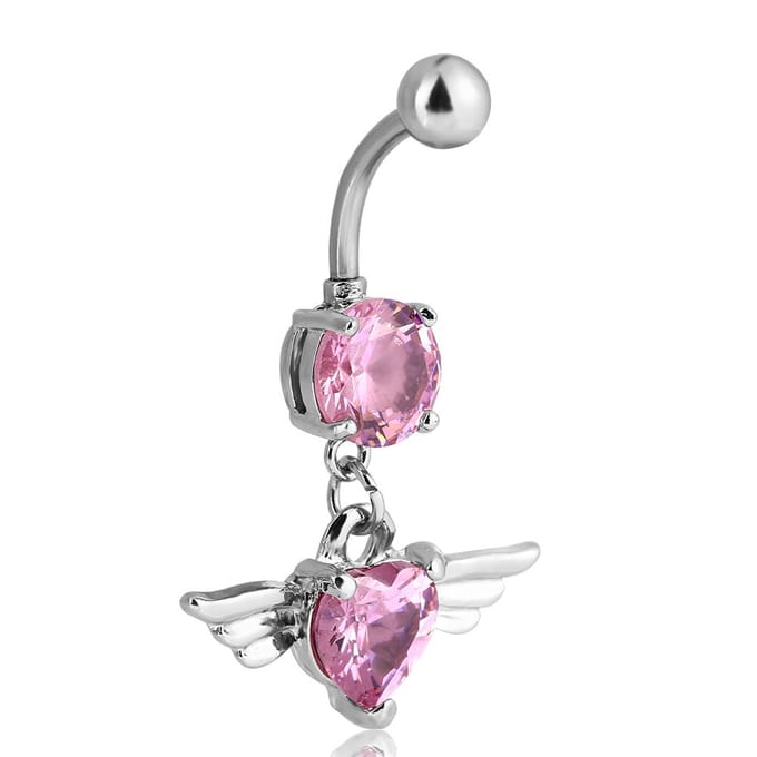 2 stuks/set Strass Buik Navelpiercing Ring Staafje Roestvrij Staal Piercing Sieraden (Roze) pink