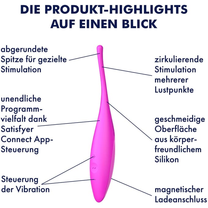 Satisfyer Twirling Joy, tipvibrator met app-bediening, waterdichte, huidvriendelijke siliconen