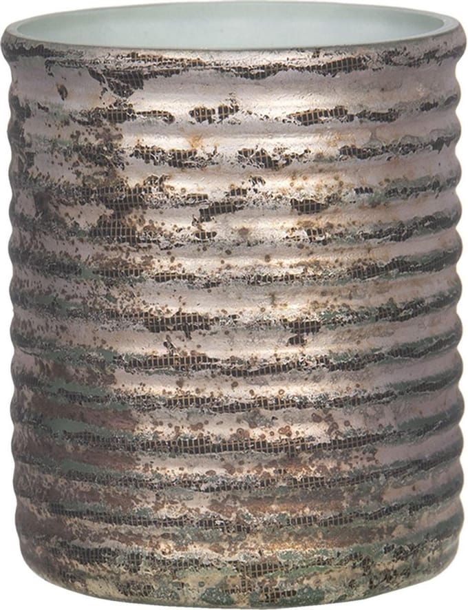 Clayre & Eef Theelichthouder Ø 8x9 cm Koperkleurig Glas