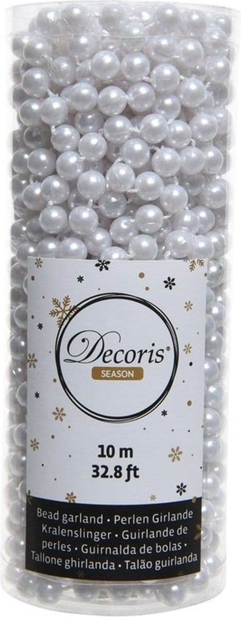 Decoris kerstslinger - 10 meter - 0,8cm kralen - Wit