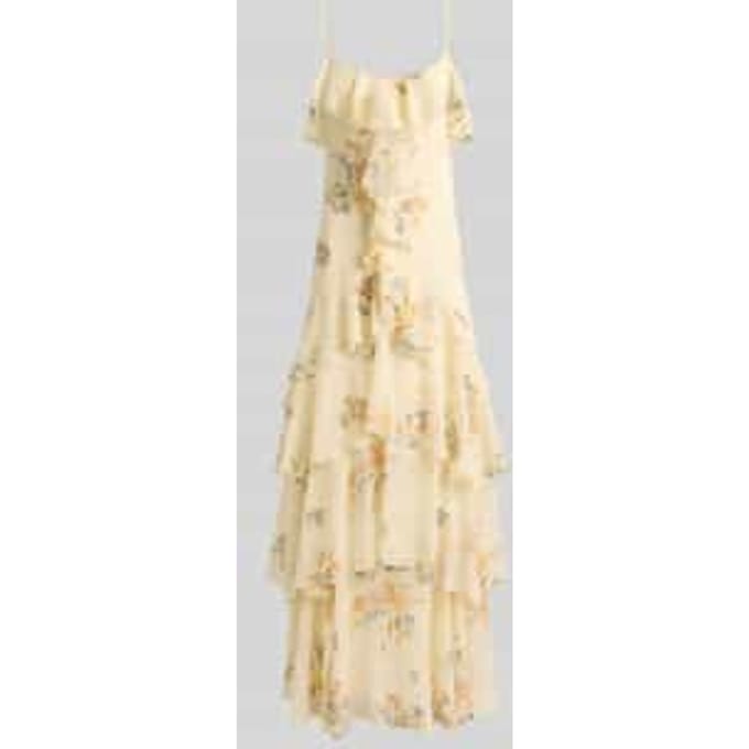 Fit and flare avondjurk met spaghettibandjes en volants