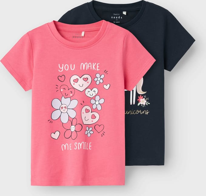 NAME IT NMFVEEN 2P SS TOP Meisjes T-Shirt - Camellia RosePack:Dark Sapphire - Maat 92