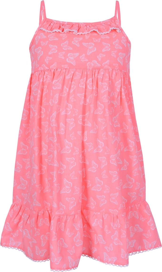 Oranje en neon meisjesjurk met vlinders