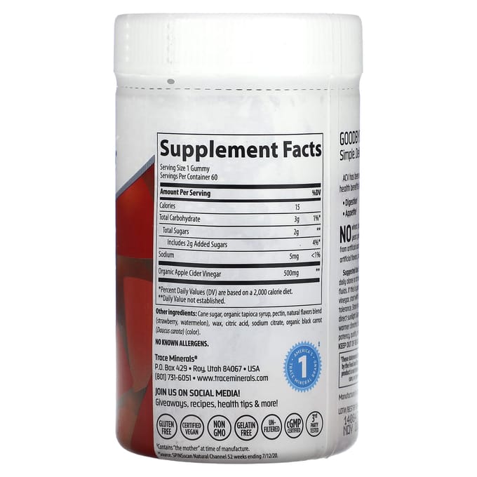 Trace appelazijngummies, aardbei-meloensmaak, 500 mg, 60 gummies