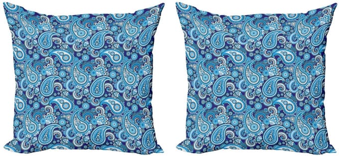 ABAKUHAUS Paisley Kussenbezug – 2x40x40 cm – Dubbelzijdig – Blauw
