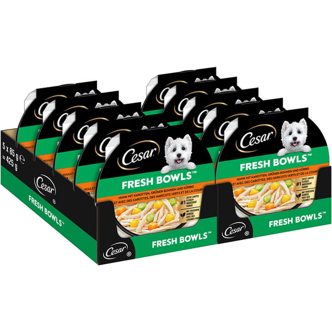 10x85g Cesar Fresh Bowls kip in saus natvoer voor honden