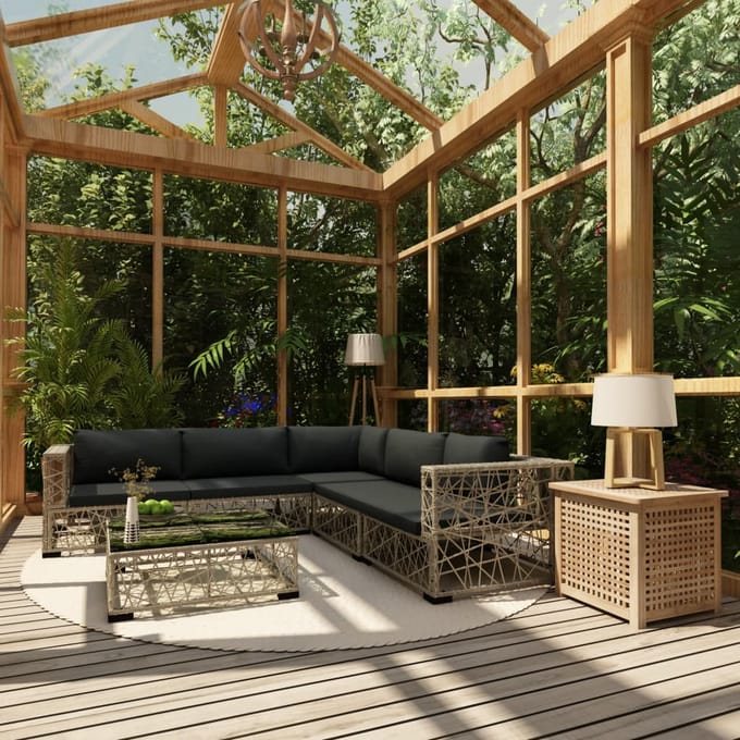 vidaXL - 6-delige - Loungeset - met - kussens - poly - rattan - grijs