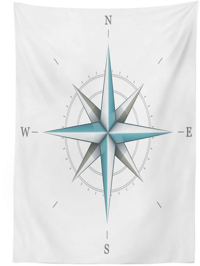 ABAKUHAUS Kompas Tafelkleed – 140x200 cm – Teal/Grijs, Antieke Windroos