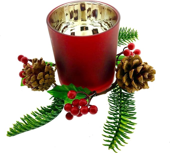 Glazen Theelichthouder Met Kerststukje Dennen - 18 cm