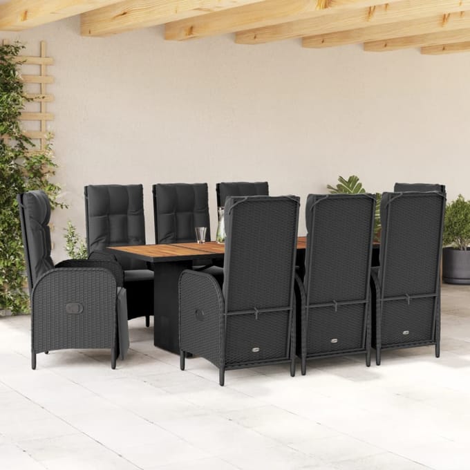 vidaXL - 9-delige - Tuinset - poly - rattan - zwart