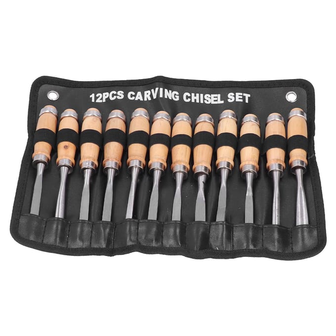 12 stuks houtbeitels, houtgroeven, afsteekgereedschap, houtbewerkingsaccessoires, 8 inch beige