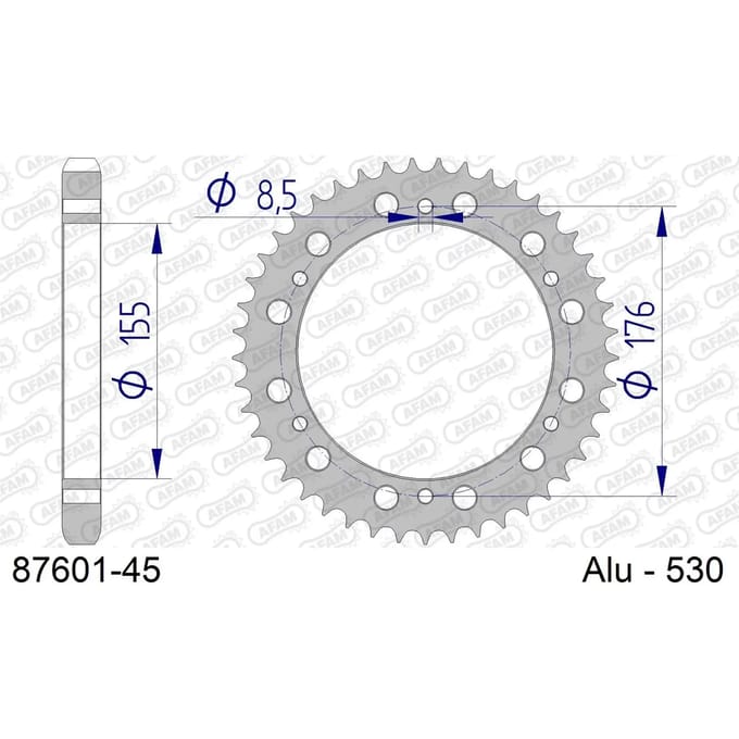 Aluminium tandwiel achter Afam 530 45 dents