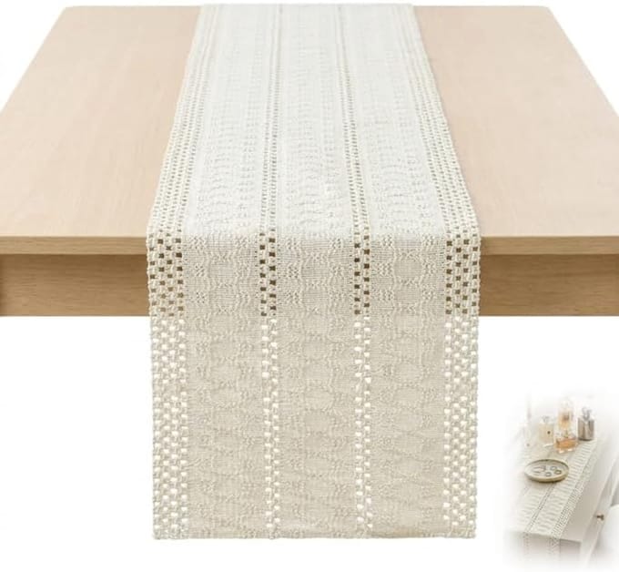 SolidKeus - Beige Macramé Tafelloper 30 x 183 cm voor Tafeldecoratie