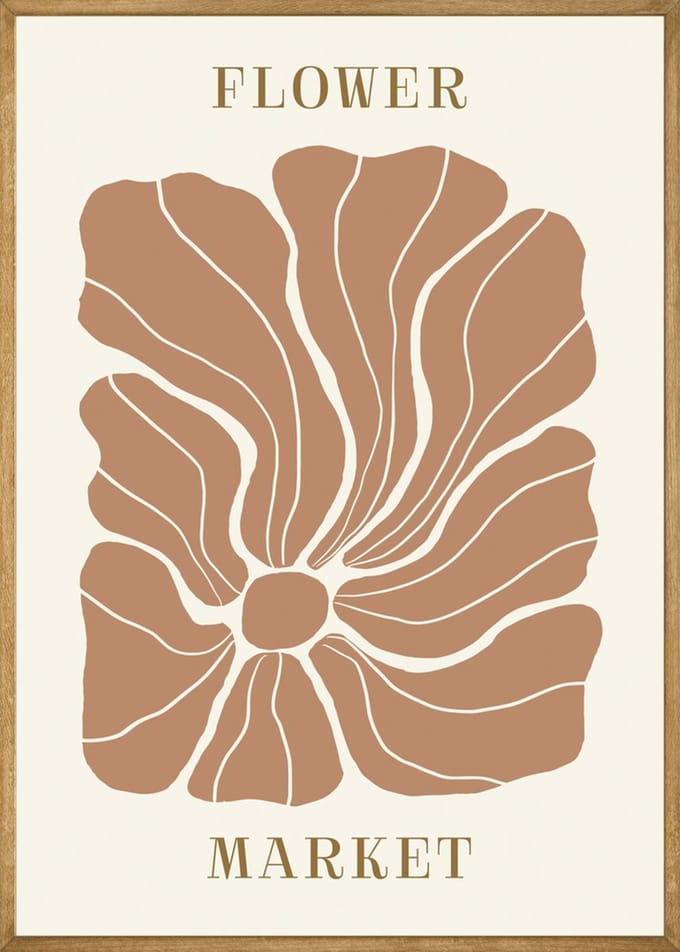 Abstracte Bloem Zandbruin Poster 21x30 cm