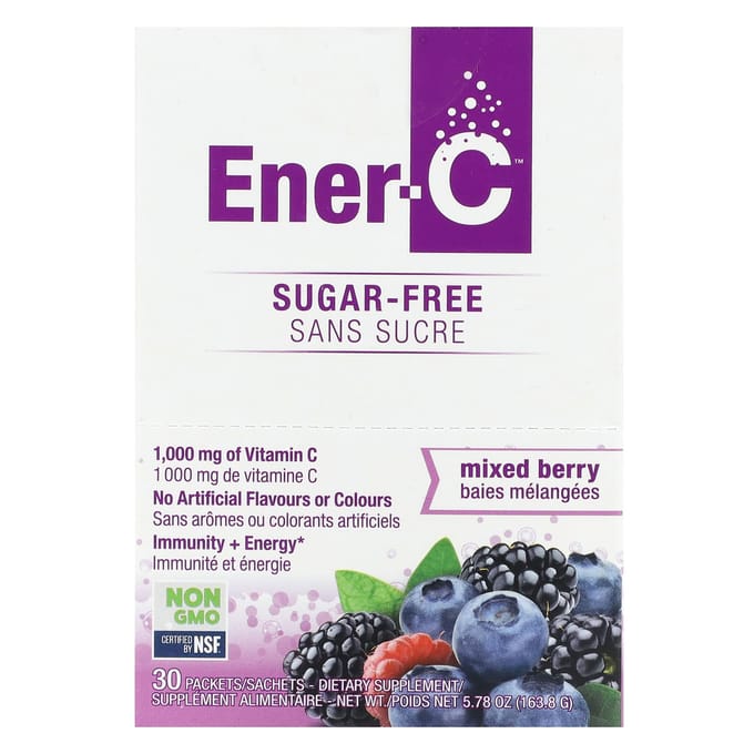 Ener-C, Vitamine C, mélange pour boisson multivitaminée, sans sucre, saveur baies mélangées, 1 000 mg, 30 sachets, 5,46 g (0,2 oz) chaque