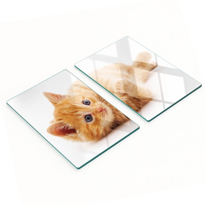 Glazen serveerplanken met rode kattenafbeeldingen, 2x40x52 cm