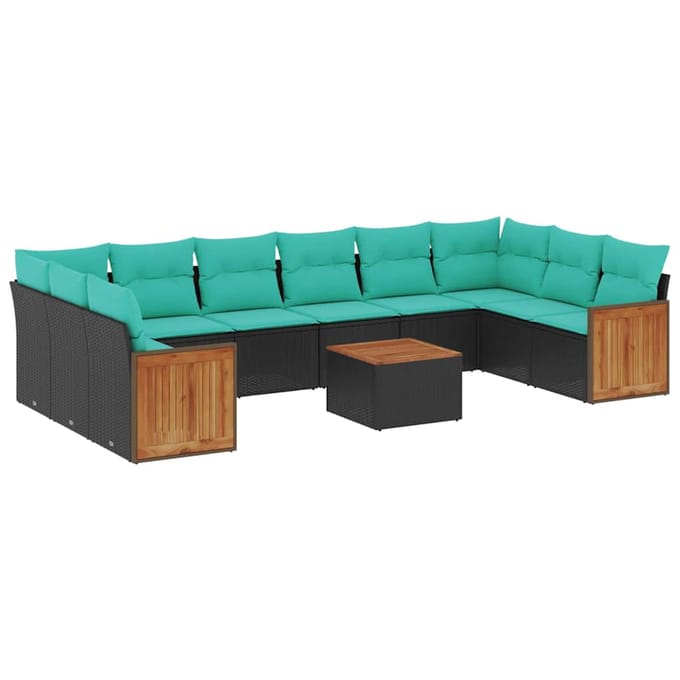 vidaXL - 11-delige - tuinbankset - met - kussens, - zwart - polyrotan