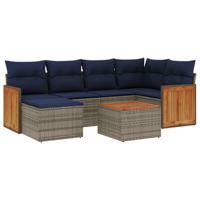vidaXL - 7-delige - tuinbankset - met - kussens, - grijs - polyrotan