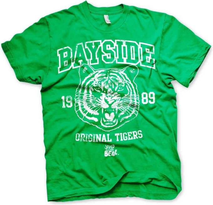 Saved By The Bell Heren Tshirt -L- Bayside 1989 Original Tigers Groen